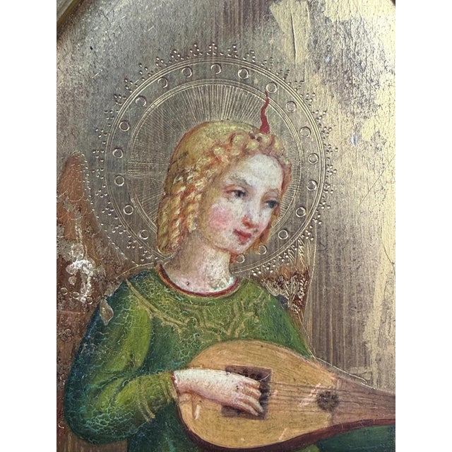 Italian School Artist, Angel Musician, 1800s, Oil on Panel with Gold Leaf For Sale - Image 4 of 9