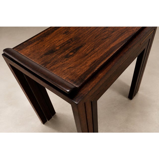 Set of Three Brazilian Rosewood Nesting Tables with Removable Tray & Brass Sabots, 1960s For Sale - Image 18 of 18