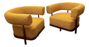 Set of Lounge Chairs with Tapered Legs in Mustard Bouclé Wood, 2000s