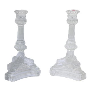 Tiffany & Co. Clear Crystal Candlesticks With Dolphin Motif-a Pair For Sale