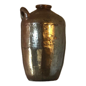 Monumental Antique Primitive Brown Stoneware Jug With Handle