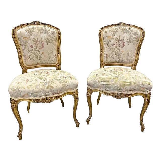 19th Century French Louis XV Style Gilt Salon Side Chairs, a Pair ...