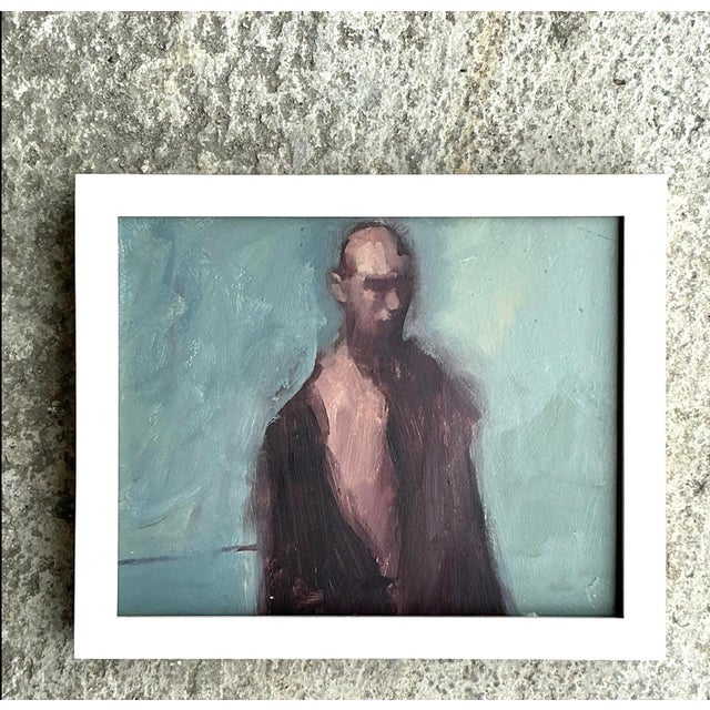 Introducing the 'Vintage Boho Original Abstract Figural Oil Painting On Board', a masterpiece that blends abstract...