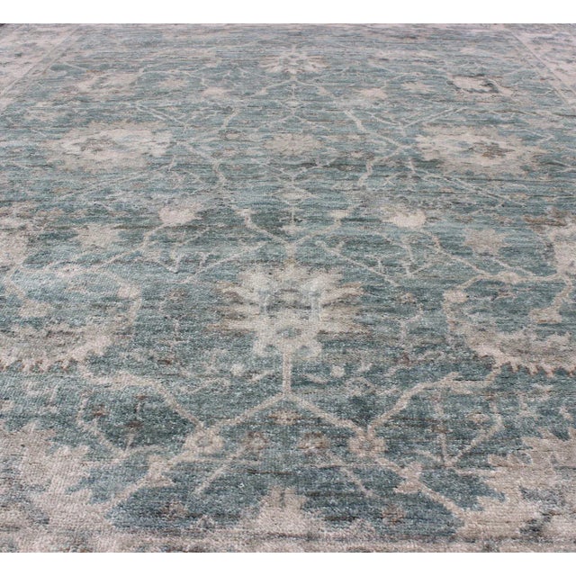 Turkish Oushak in Seafoam Green, Ivory and Light Brown - 8'0 X 10'0 For Sale - Image 10 of 12