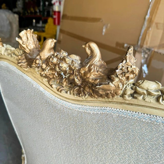 Textile French Baroque Style Beige Sofa With Gold Leaf Details For Sale - Image 7 of 7