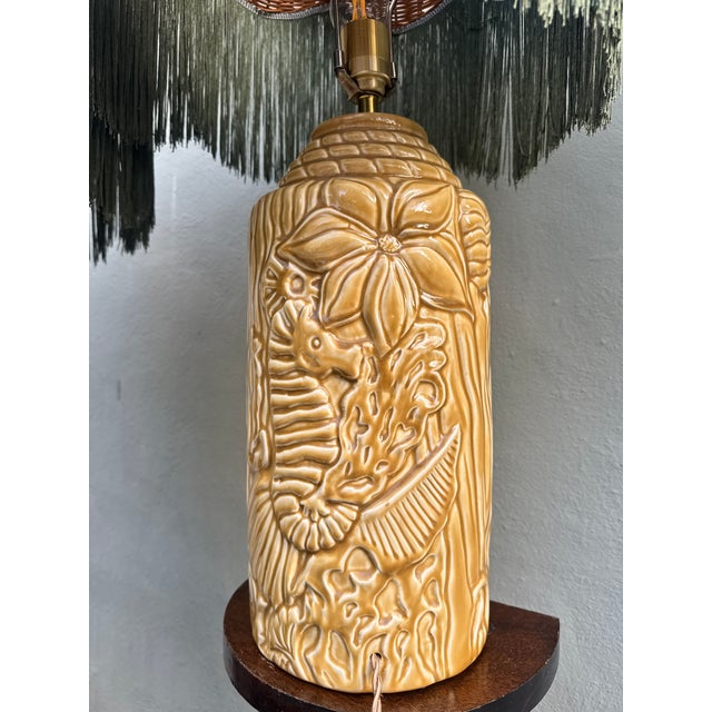 Amber Seahorse Relief Ceramic Lamps — Rewired Pair For Sale - Image 8 of 15