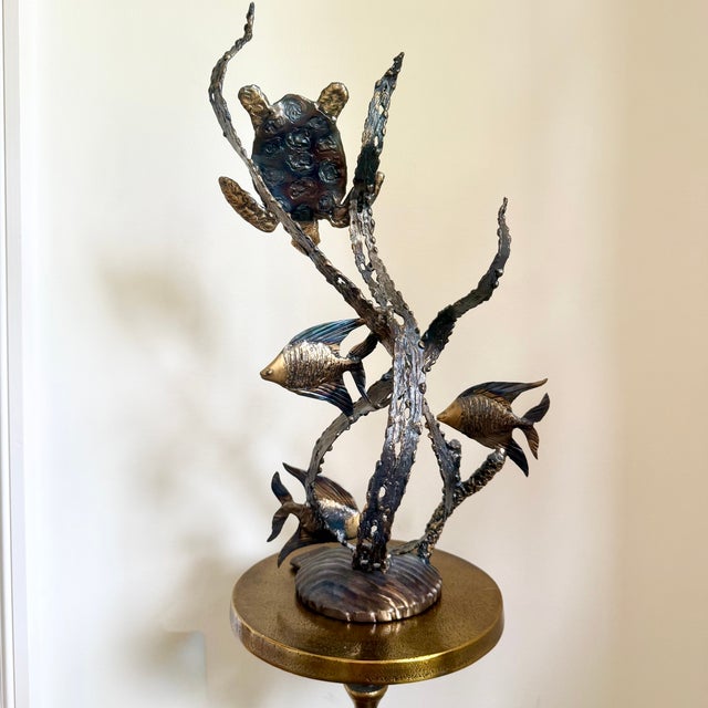 Blue Artisan Metal Sea Turtle Sculpture Coastal Reef Statue Ocean Fish 19" 4.5 LBS For Sale - Image 8 of 10