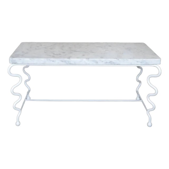 Small 'Serpentine' Coffee Table in White With Carrara Marble Top For Sale
