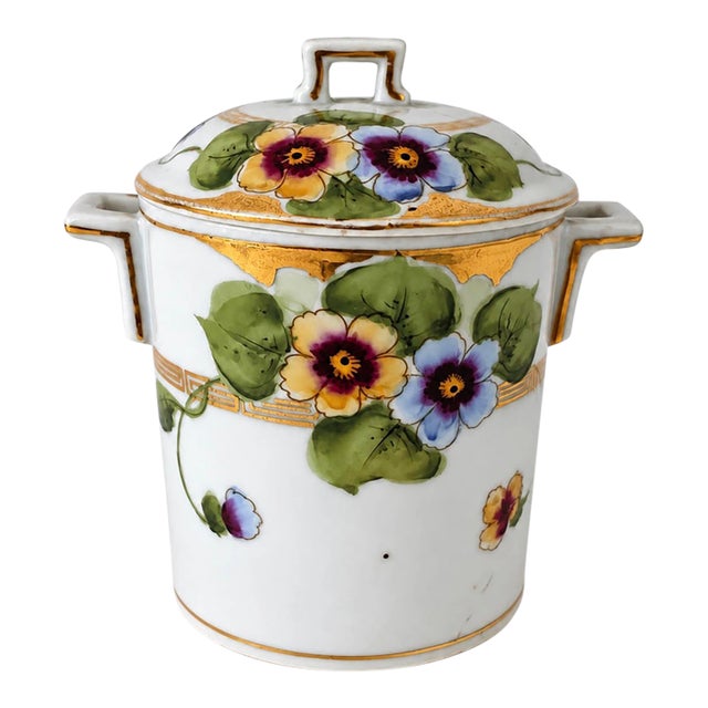 1920s Handpainted Floral Lidded Vase With Handles For Sale
