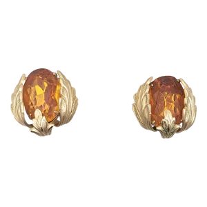 Vintage Signed Napier Goldtone Leaves Faux-Citrine Clip Earrings - 2 Pieces