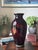Modern Vintage Hand-Blown Black & Oxblood Swirl Art Glass Baluster Vase With Cased Red Interior For Sale - Image 3 of 4