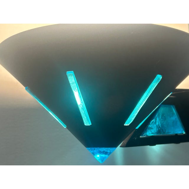 Metal 3-Light Chandelier with Blue Murano Glass Details, 1980s For Sale - Image 4 of 10