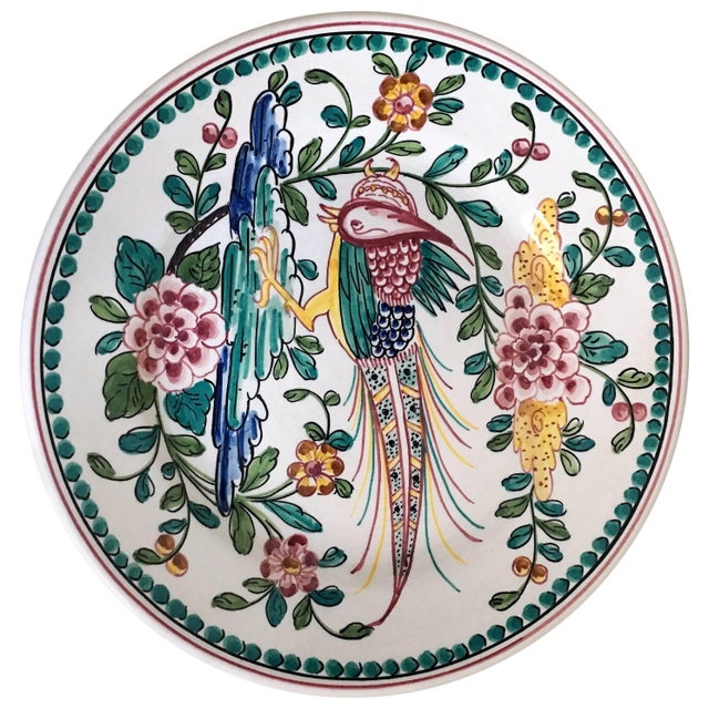 Vintage Outeiro Agueda hand-painted plate from Portugal depicting a tipical bird