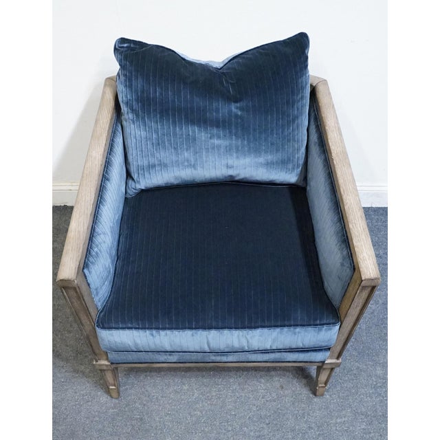 Early 21st Century Vanguard Furniture Contemporary Modern Channel Stitched Slate Blue Velvet Upholstered Accent Arm Chair For Sale - Image 5 of 9