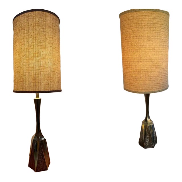 1950s Mid Century Modern Barr & Weiss Brutalist Brass Table Lamps - Pair For Sale