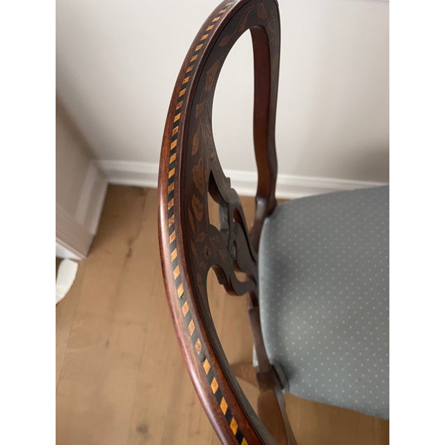 Wood Pair of Antique Marquetry Side Chairs With Elaborate Floral Decorations For Sale - Image 7 of 10