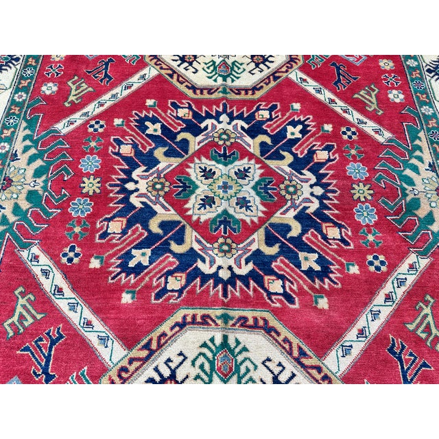 Red Karachov Kazak Hand-Knotted Wool Rug - 9'6" X 10'4" For Sale - Image 10 of 12
