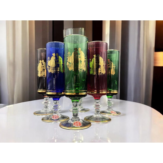 Vintage Italian Multicolored Glasses, 1950s, Set of 6 For Sale - Image 4 of 12