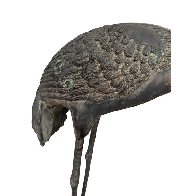 A Pair of Vintage Bronze Crane Garden Sculptures For Sale - Image 12 of 12