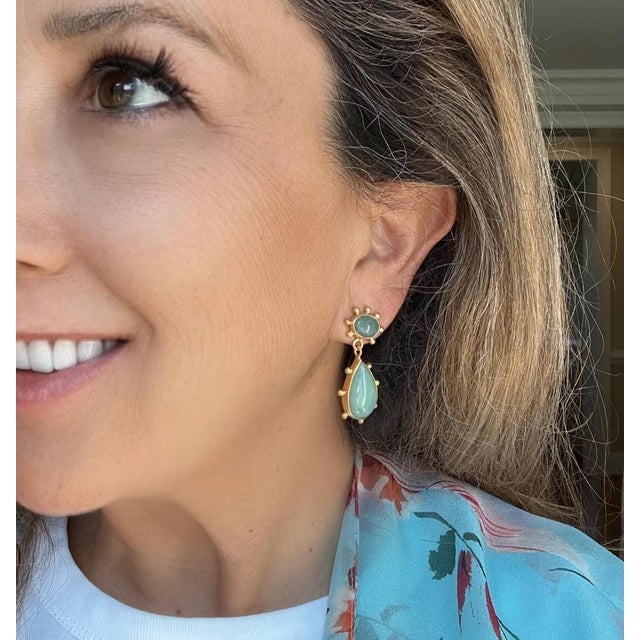 These earrings are crafted from natural Aventurine and set in our signature pinwheel silhouette. Handmade. For pierced...