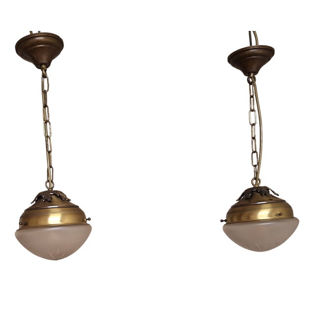 Vintage Ceiling Lamps with Frosted Glass Shade, 1970s, Set of 2 For Sale