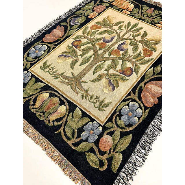 Vintage Folk Art Style Tapestry Fringed Throw Blanket For Sale - Image 4 of 7