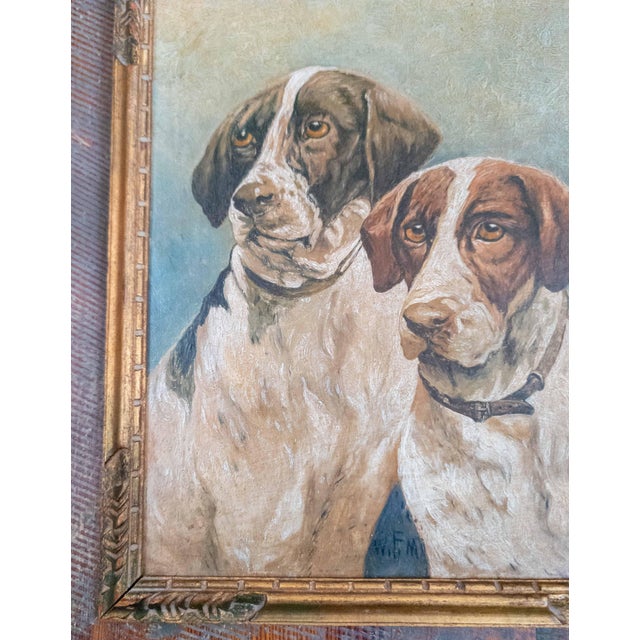 20th Century American Oil on Wood Panel Painting of Two Pointer Hunting Dogs For Sale - Image 4 of 11