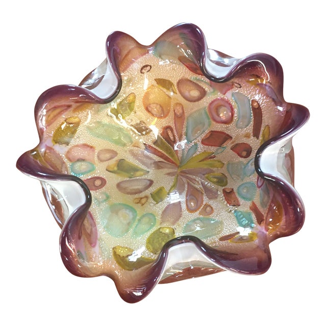 Murano Attributed Italy Hand Blown Art Glass Bowl For Sale