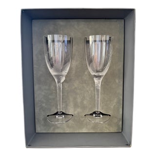 1950s Lalique "Ange" Crystal Champagne Flutes with Original Lalique Paris Presentation Box - a Pair For Sale