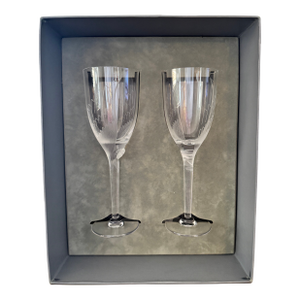 1950s Lalique "Ange" Crystal Champagne Flutes with Original Lalique Paris Presentation Box - a Pair