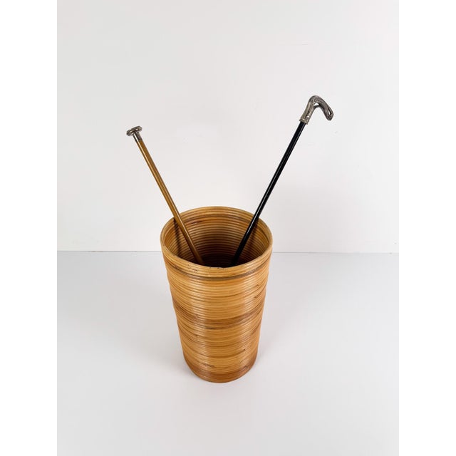 Rattan Canes Cylindrical Umbrella Holder, Italy, 1970s For Sale - Image 10 of 18