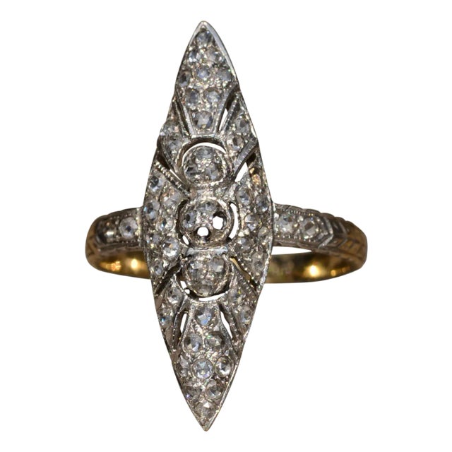 The Rockbridge: Antique Edwardian Navette Ring set with Diamonds For Sale