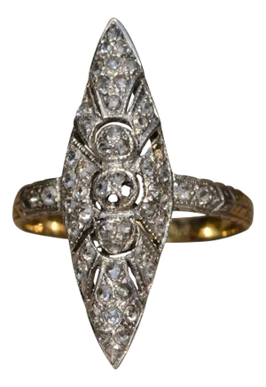 The Rockbridge: Antique Edwardian Navette Ring set with Diamonds