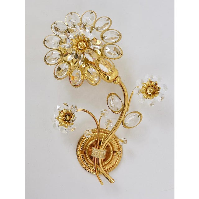 Gilt Brass Flower Wall Lights with Crystals from Palwa, Germany, 1970s, Set of 2 For Sale - Image 3 of 15