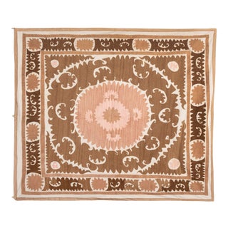 Vintage Embroidery Pink Suzani Textile Art For Sale