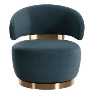 Austin Dark Teal Velvet Swivel Chair For Sale