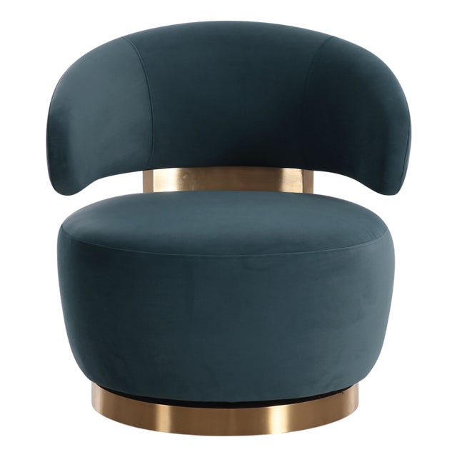 Austin Dark Teal Velvet Swivel Chair For Sale