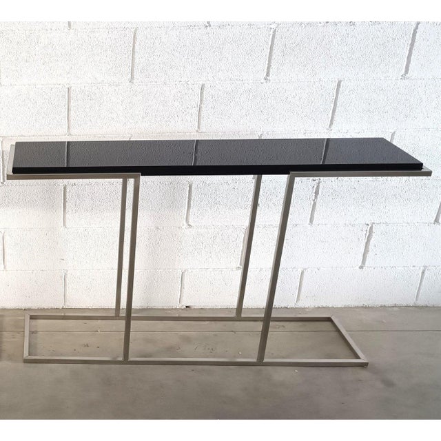 Console Table in Satin Steel with Glossy Black Top, 2000s For Sale - Image 10 of 10