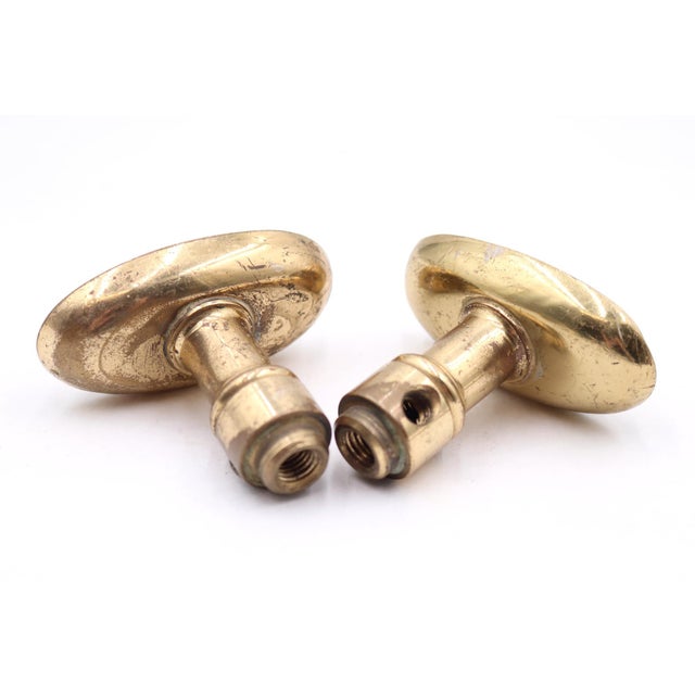 Mid 20th Century Pair of Reclaimed Cast Brass Oval Entry Door Knobs For Sale - Image 5 of 6