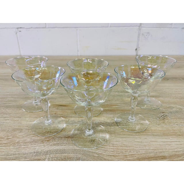 Mid-Century Modern Vintage 1960s Iridescent Glass Coupes, Set of 6 For Sale - Image 3 of 7