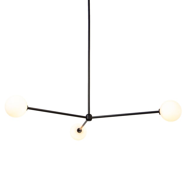 Globe Chandelier 3, Black, 33.25in H, 5 Inch Glass Globes, by Research.Lighting, Modern, Minimal Hanging Light For Sale - Image 4 of 9