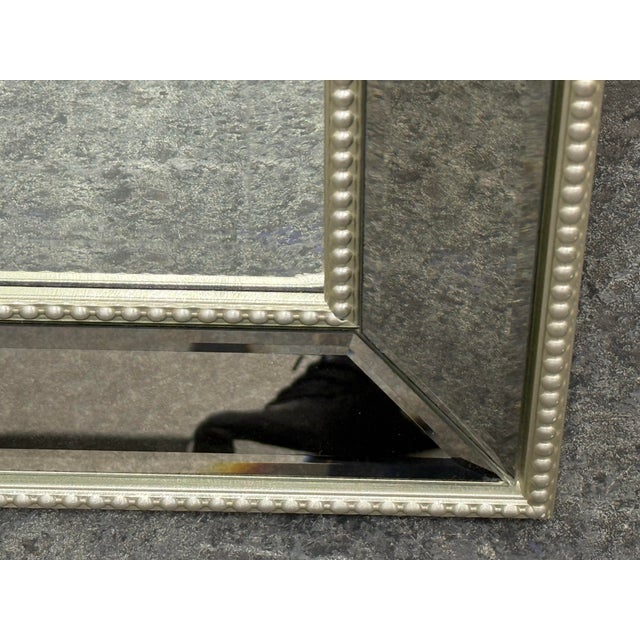 Hollywood Regency Style Silver Beaded Framed Wall Mirror For Sale - Image 10 of 12