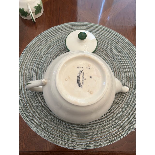 Mid-Century Modern 1950s Mid Century Modern "I Love Lucy" Franciscan Ivy Teapot and 2 Cups and Saucers For Sale - Image 3 of 7