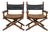 Campaign Style Leather Carved Bobbin X-Frame Director Chairs Att. Marge Carson - Pair For Sale