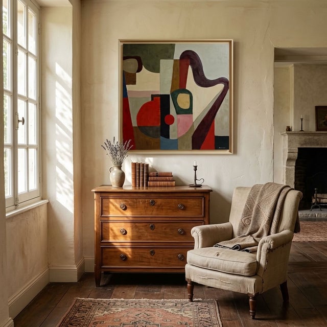 Red Contrechant, Abstract Geometric Contemporary Oil Painting Framed by Sophie Dumont For Sale - Image 8 of 9