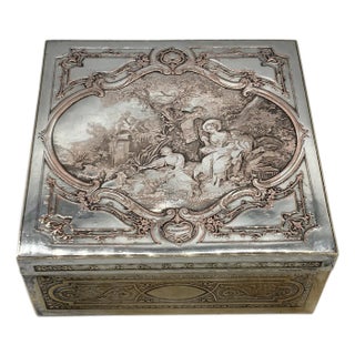 Antique Silver Plated Jewelry Box Le Denicheur by Boucher Engraved by B.Wicker For Sale