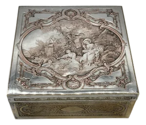 Antique Silver Plated Jewelry Box Le Denicheur by Boucher Engraved by B.Wicker