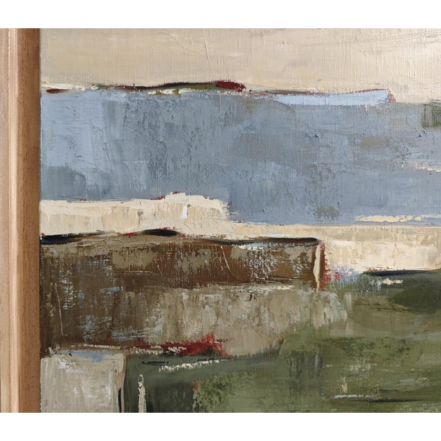 Bottle Green Geography of the Shores, Contemporary Abstract Landscape Oil Painting, Framed by Sophie Dumont For Sale - Image 8 of 11