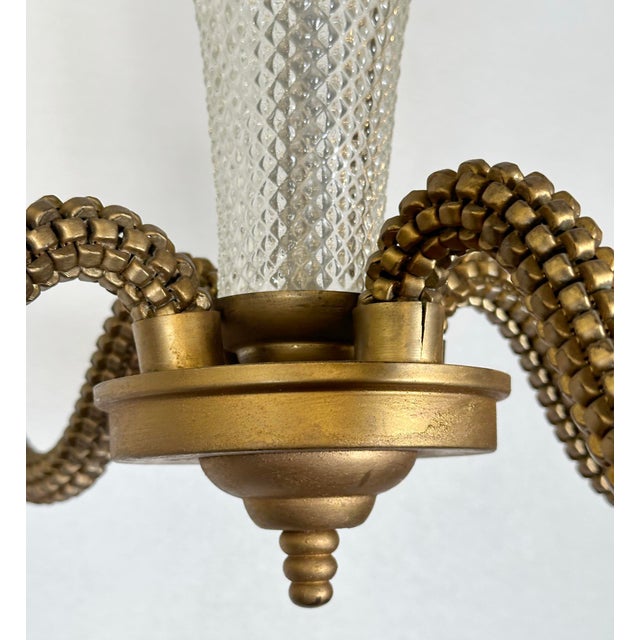 Gold Antique French Art Deco Cut Glass & Brass Chandelier For Sale - Image 8 of 11