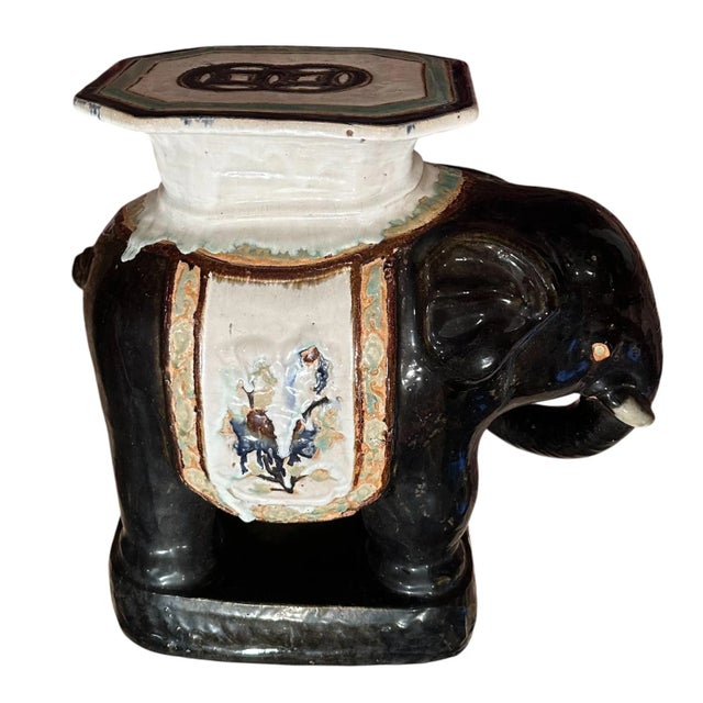 Chinese Large Antique Glazed Terracotta Elephant Garden Seat. For Sale - Image 3 of 9